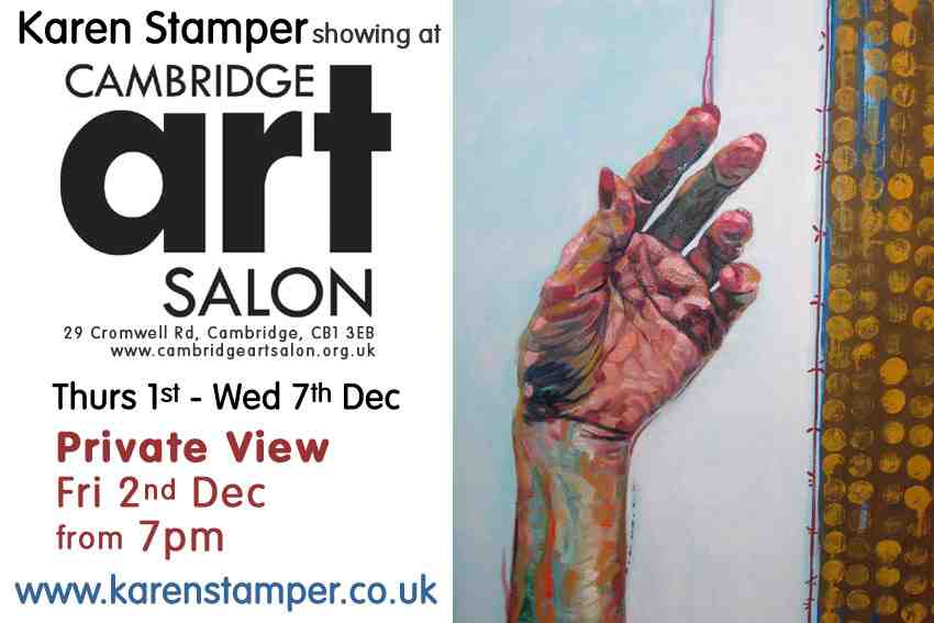 A flier with dates (1st-7th December) for Karen Stamper's exhibition